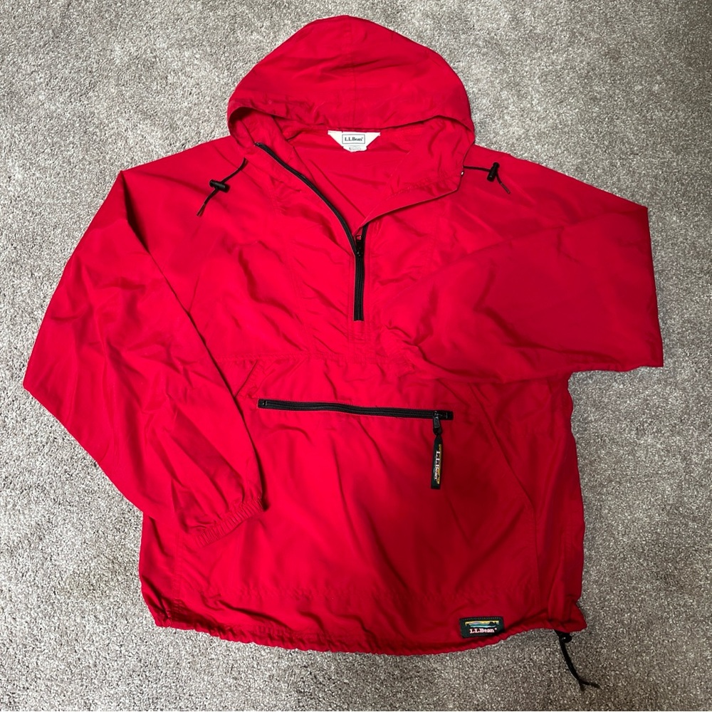 LL Bean Anorak Jacket Men’s M RedHalf Zip Hoodie Windbreaker